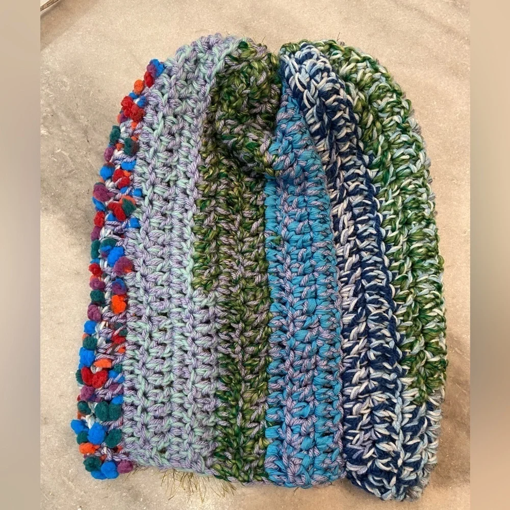 Handmade Crochet Chunky Ribbed Upcycled Multi Fiber Scrappy Yarn Beanie Hat